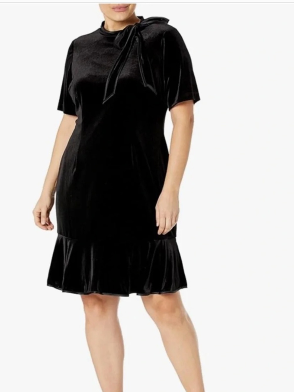 Adrianna Papell sz 18 W stretch velvet dress tie neck detail - Picture 2 of 7